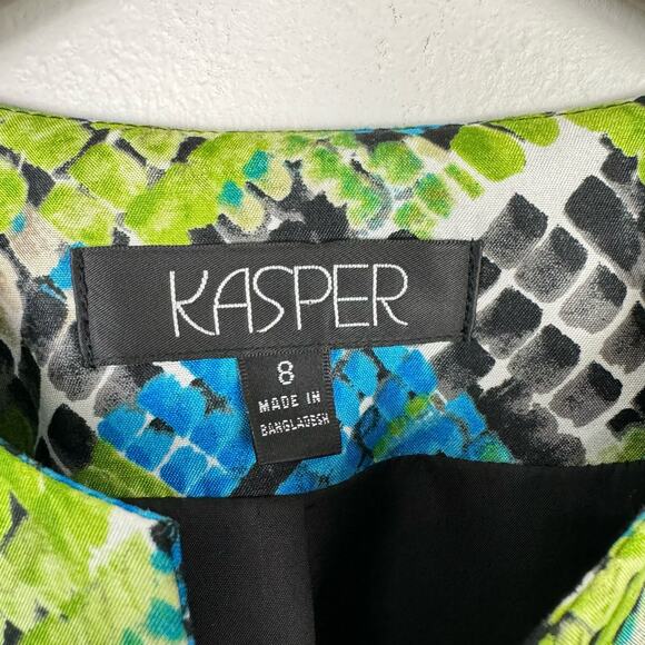 Kasper Bright Blue Green Reptile Print Collarless Open Front Jacket Blazer - Picture 9 of 12